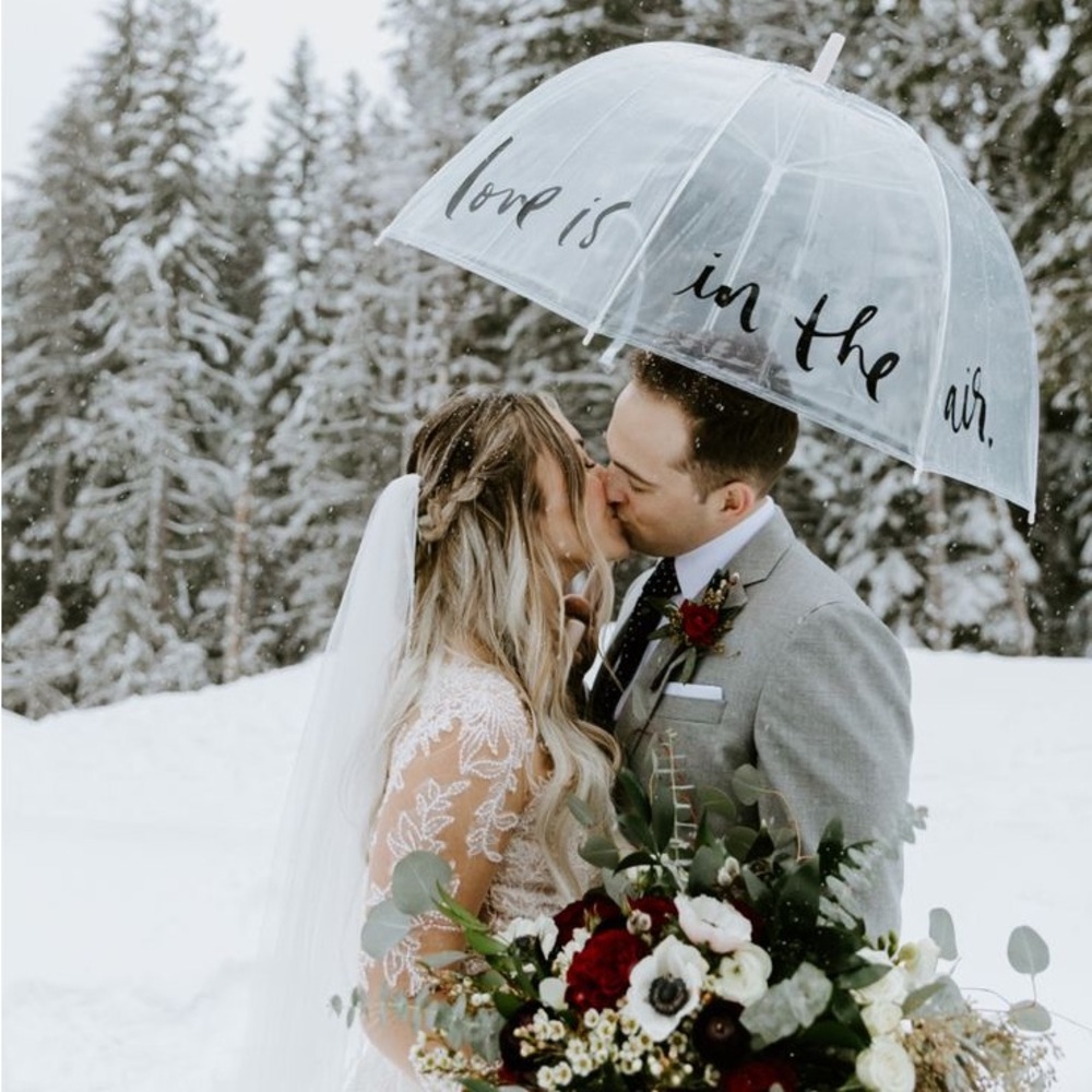 Kate Spade Cream and White Umbrella with Curved Handle- “Love is in the air”